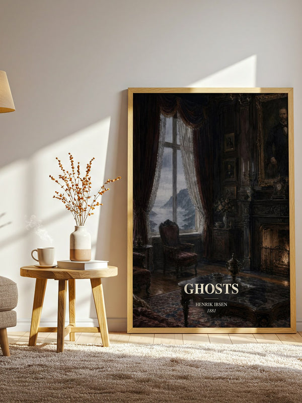 Ghosts watercolour print in frame leaning in hallway – classic literature wall art