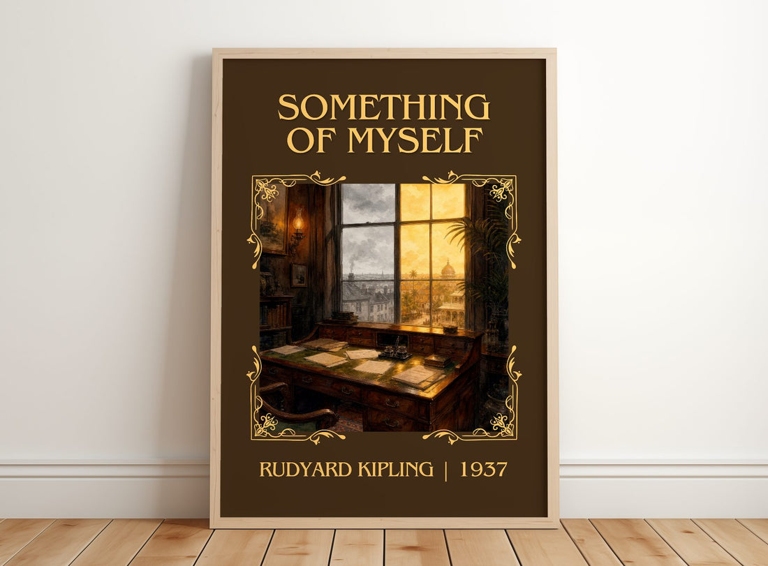 Something Of Myself Classic Book Art Print by Rudyard Kipling – framed print leaning on a wooden floor