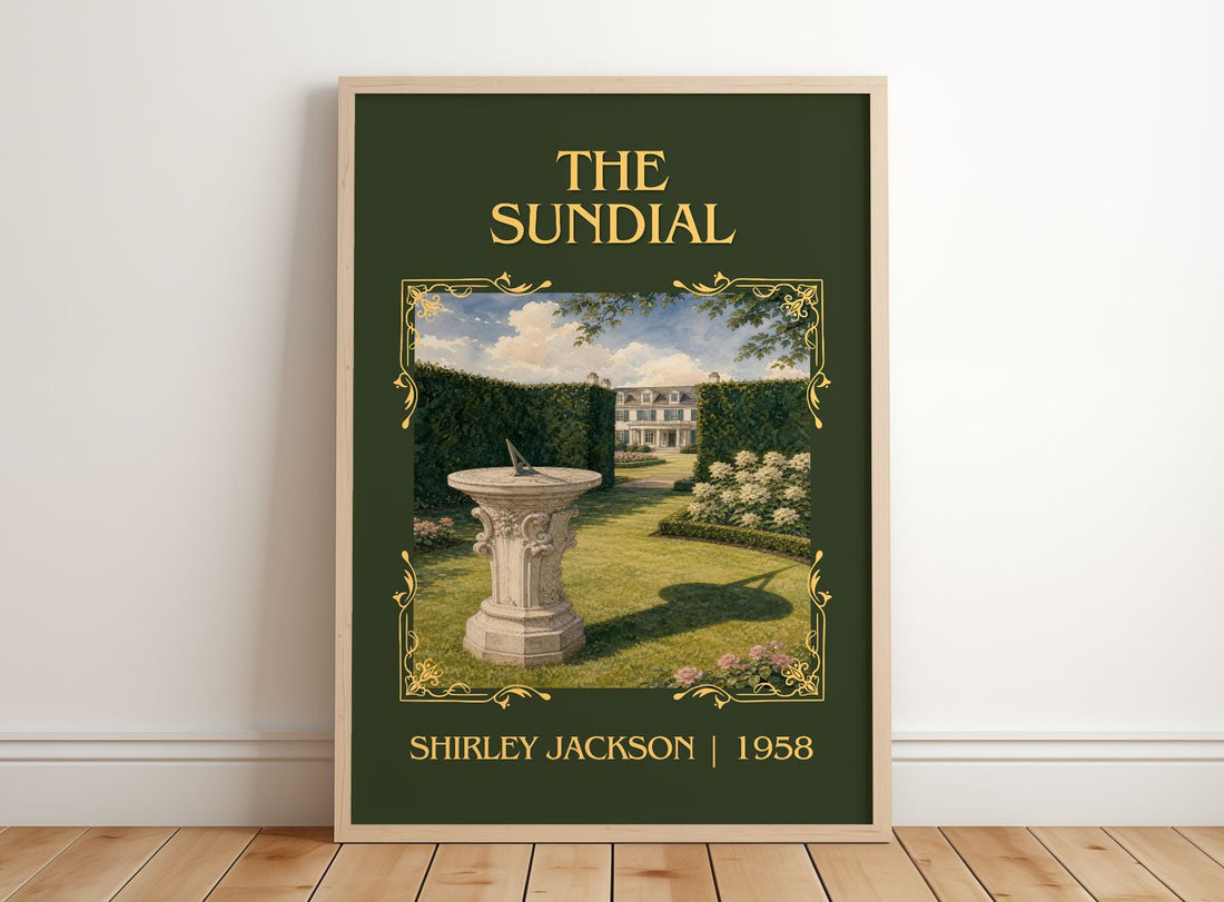 The Sundial Classic Book Art Print by Shirley Jackson – framed print leaning on a wooden floor