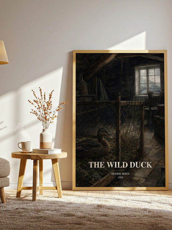 The Wild Duck watercolour print in frame leaning in hallway – classic literature wall art