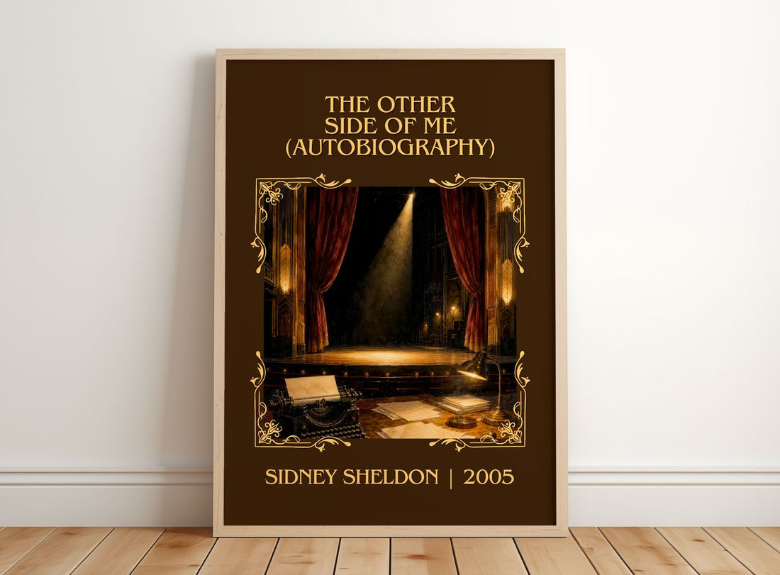 Other Side Of Me (Autobiography) Classic Book Art Print by S. Sheldon – framed print leaning on a wooden floor