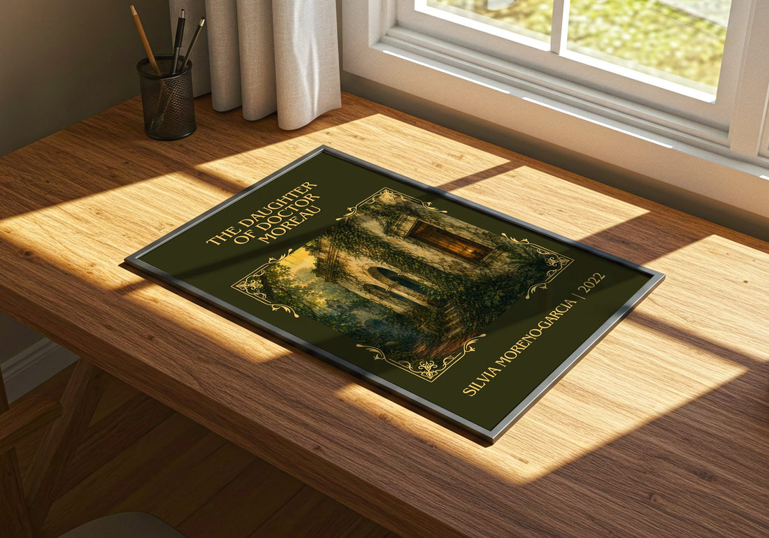 Daughter Of Doctor Moreau Classic Book Art Print by S. Moreno-Garcia – print on a sunlit desk