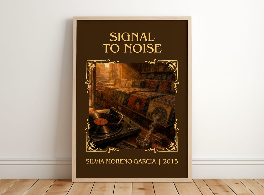 Signal To Noise Classic Book Art Print by Silvia Moreno-Garcia – framed print leaning on a wooden floor