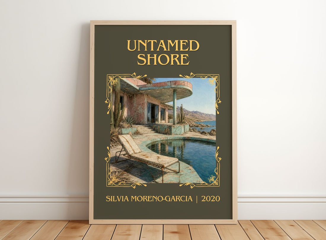 Untamed Shore Classic Book Art Print by Silvia Moreno-Garcia – framed print leaning on a wooden floor