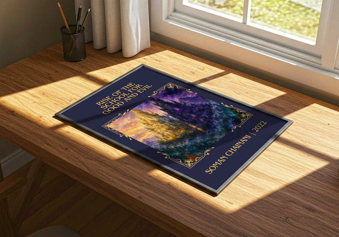 Rise Of The School For Good And Evil Classic Book Art Print by Soman Chainani – print on a sunlit desk