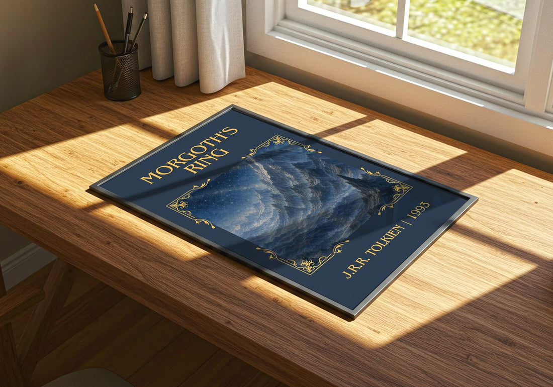 Morgoth's Ring Classic Book Art Print by J.R.R. Tolkien – print on a sunlit desk