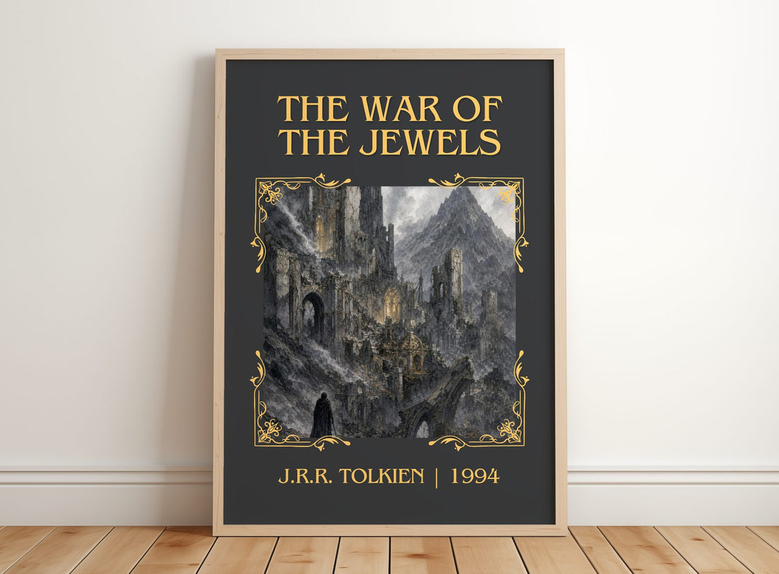 The War Of The Jewels Classic Book Art Print by J.R.R. Tolkien – framed print leaning on a wooden floor
