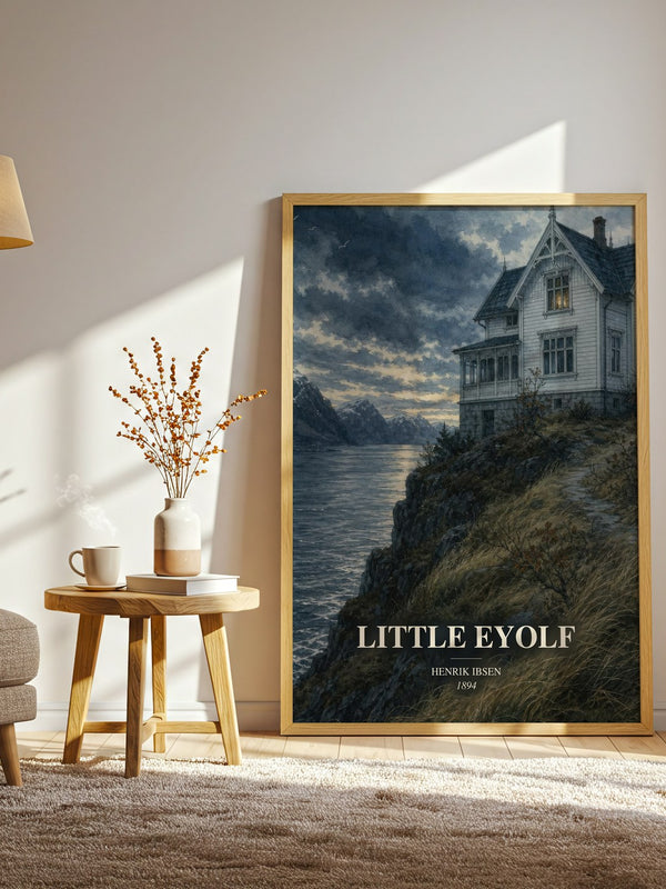 Little Eyolf watercolour print in frame leaning in hallway – literary fiction wall art