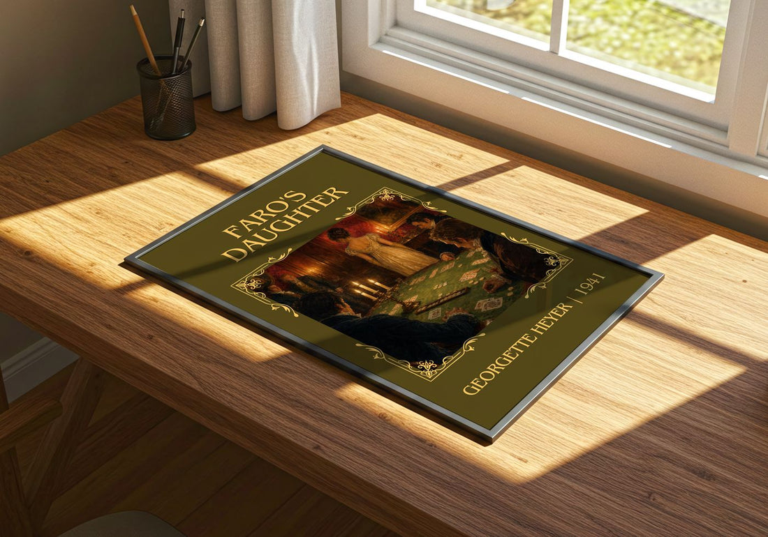 Faro's Daughter Classic Book Art Print by Georgette Heyer – print on a sunlit desk