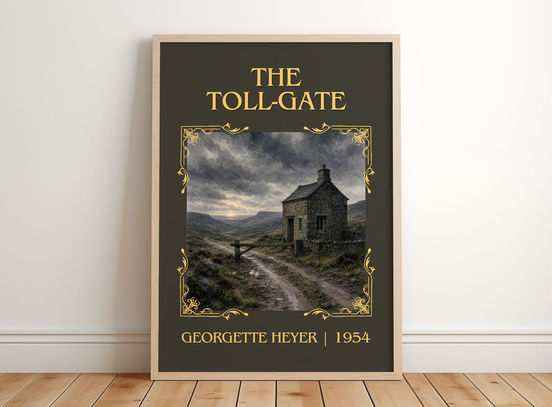 The Toll-Gate Classic Book Art Print by Georgette Heyer – framed print leaning on a wooden floor