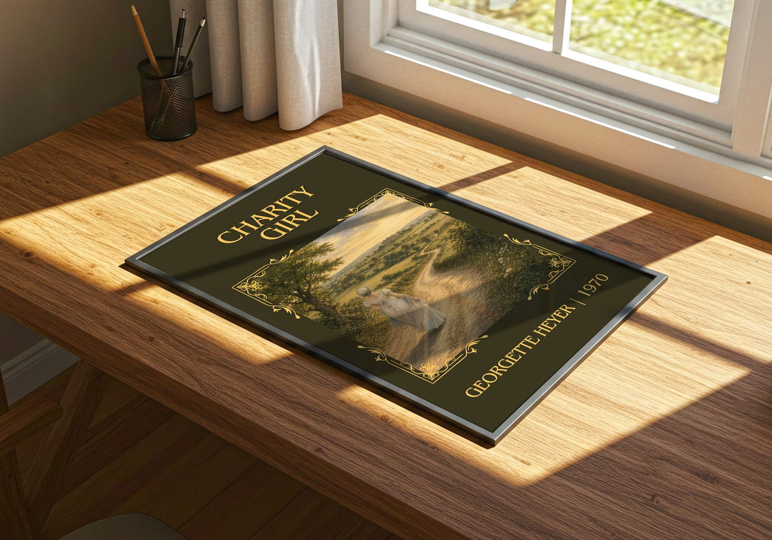 Charity Girl Classic Book Art Print by Georgette Heyer – print on a sunlit desk