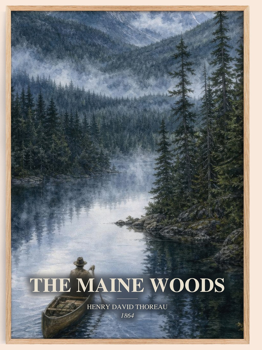 The Maine Woods watercolour book poster by Henry David Thoreau – framed literary art print
