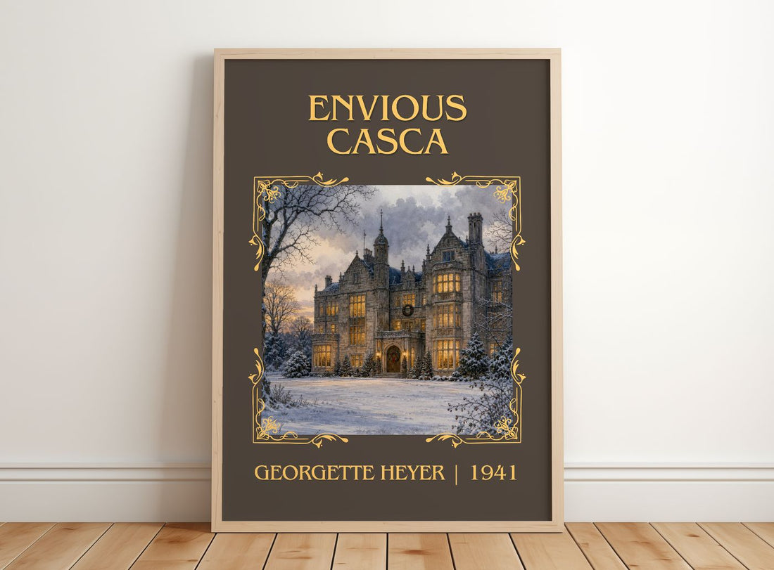 Envious Casca Classic Book Art Print by Georgette Heyer – framed print leaning on a wooden floor
