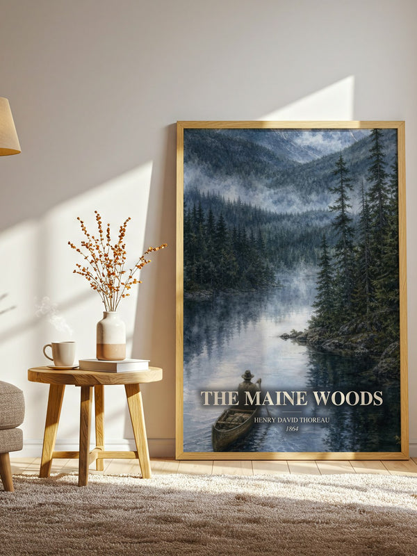 The Maine Woods watercolour print in frame leaning in hallway – non fiction wall art