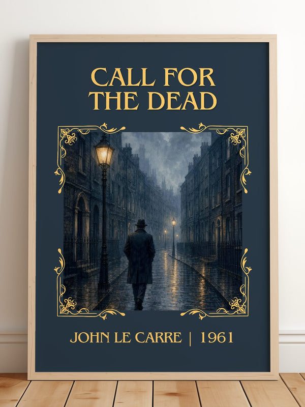 Call for the Dead Classic Book Art Print by John le Carré – framed print leaning on a wooden floor