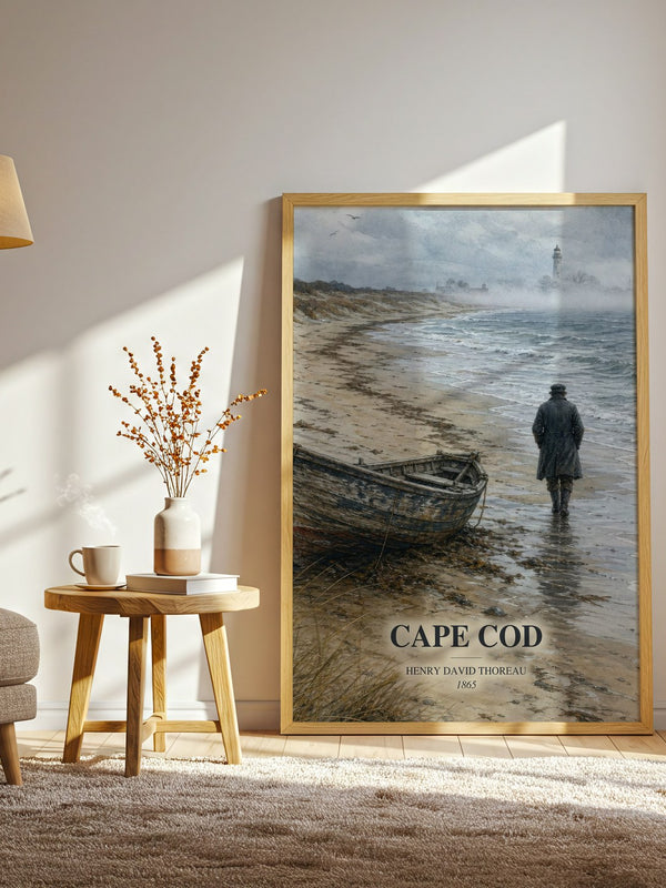 Cape Cod watercolour print in frame leaning in hallway – non fiction wall art