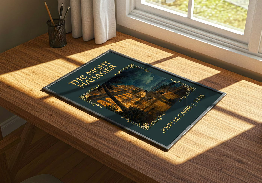The Night Manager Classic Book Art Print by John le Carré – print on a sunlit desk