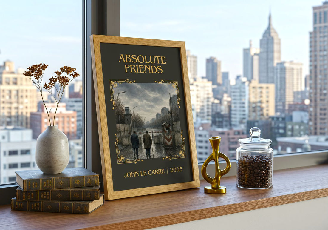Absolute Friends Classic Book Art Print by John le Carré – framed print on a city-view windowsill
