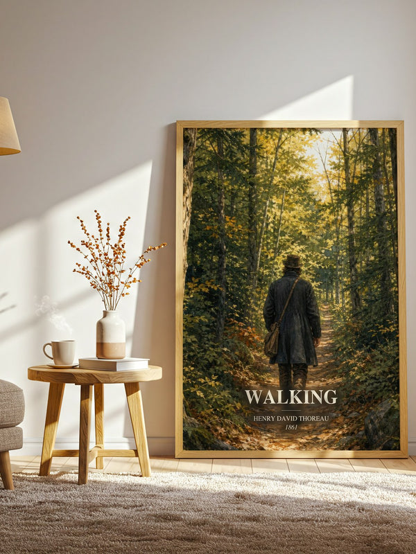 Walking watercolour print in frame leaning in hallway – philosophy wall art