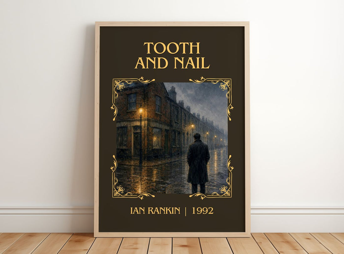 Tooth and Nail Classic Book Art Print by Ian Rankin – framed print leaning on a wooden floor