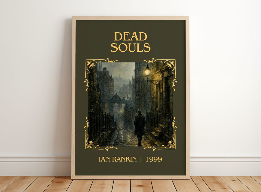 Dead Souls Classic Book Art Print by Ian Rankin – framed print leaning on a wooden floor