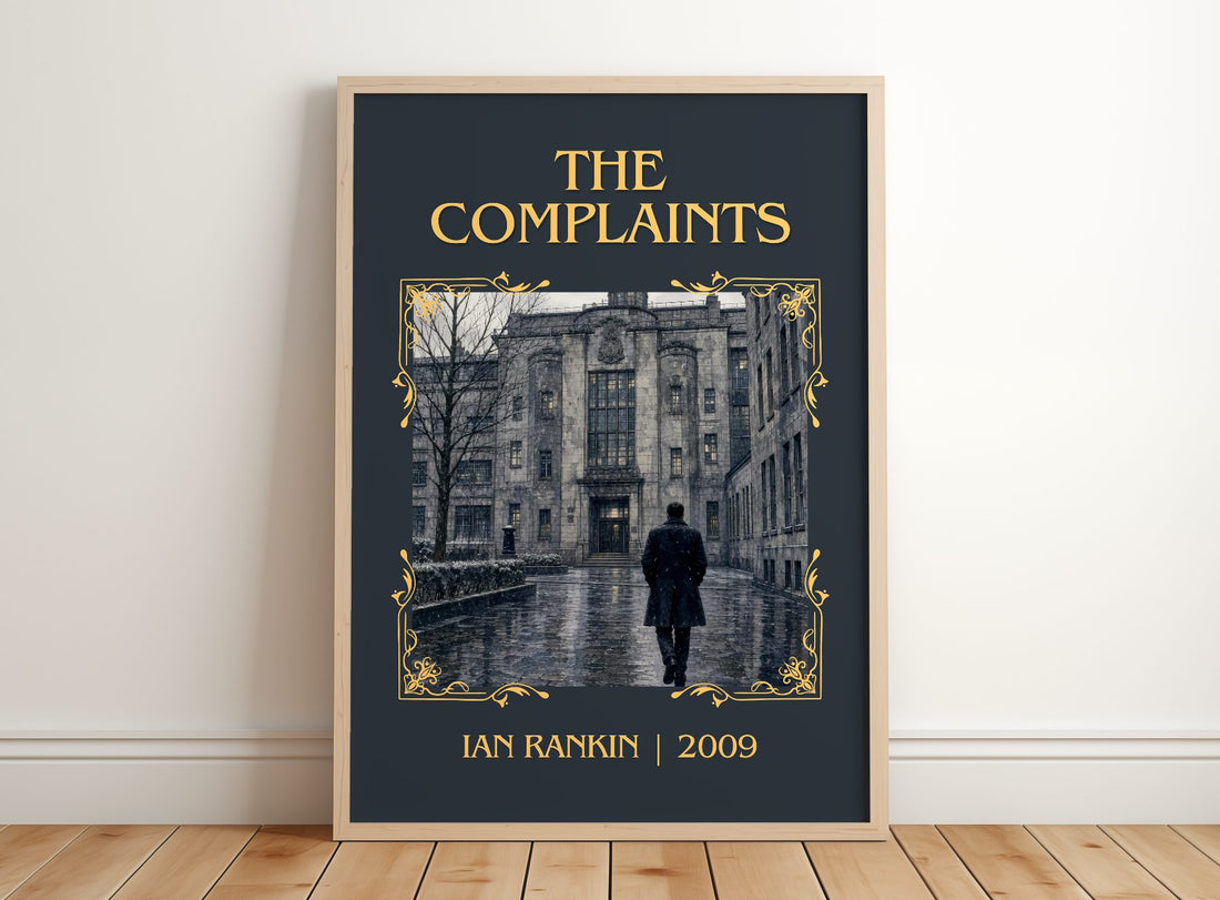 The Complaints Classic Book Art Print by Ian Rankin – framed print leaning on a wooden floor