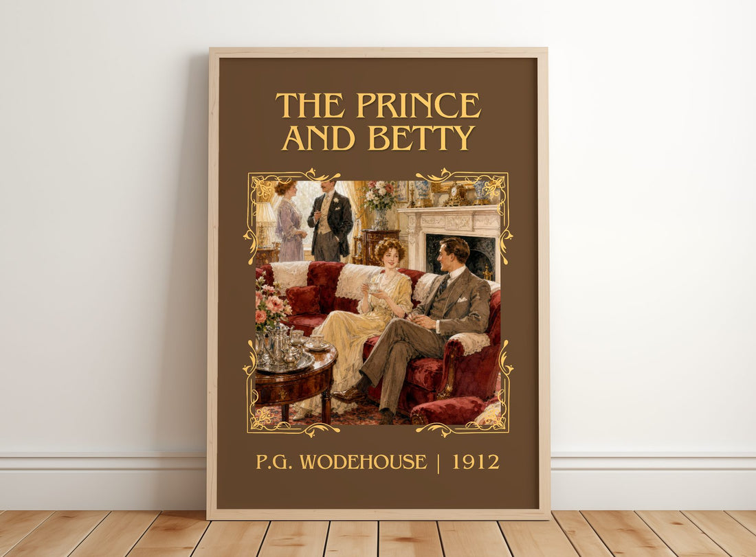 The Prince and Betty Classic Book Art Print by P.G. Wodehouse – framed print leaning on a wooden floor