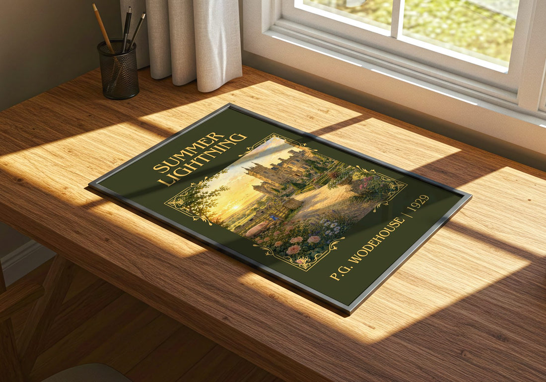 Summer Lightning Classic Book Art Print by P.G. Wodehouse – print on a sunlit desk