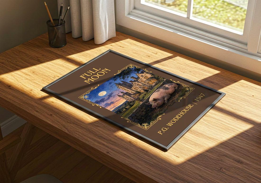 Full Moon Classic Book Art Print by P.G. Wodehouse – print on a sunlit desk