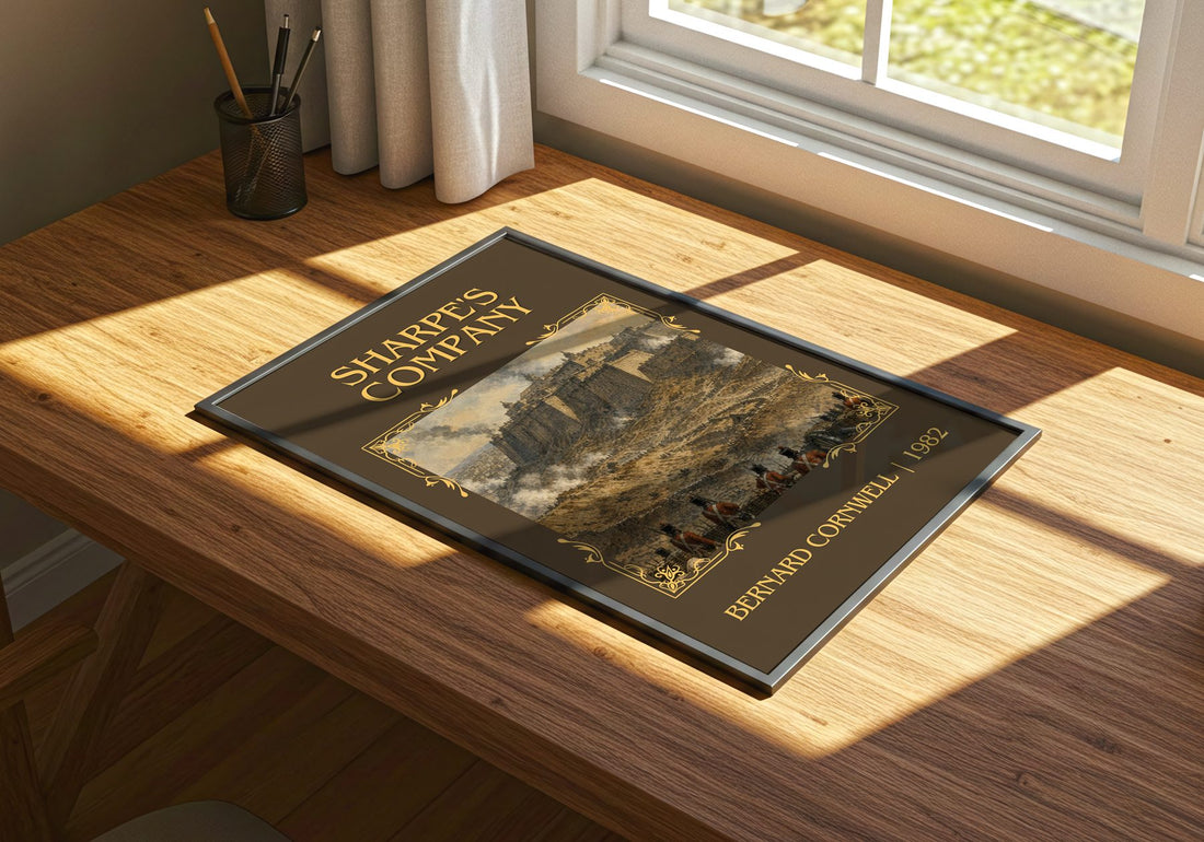 Sharpe's Company Classic Book Art Print by Bernard Cornwell – print on a sunlit desk