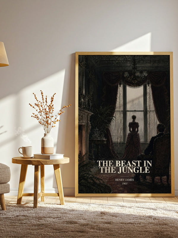 The Beast In The Jungle watercolour print in frame leaning in hallway – classic literature wall art