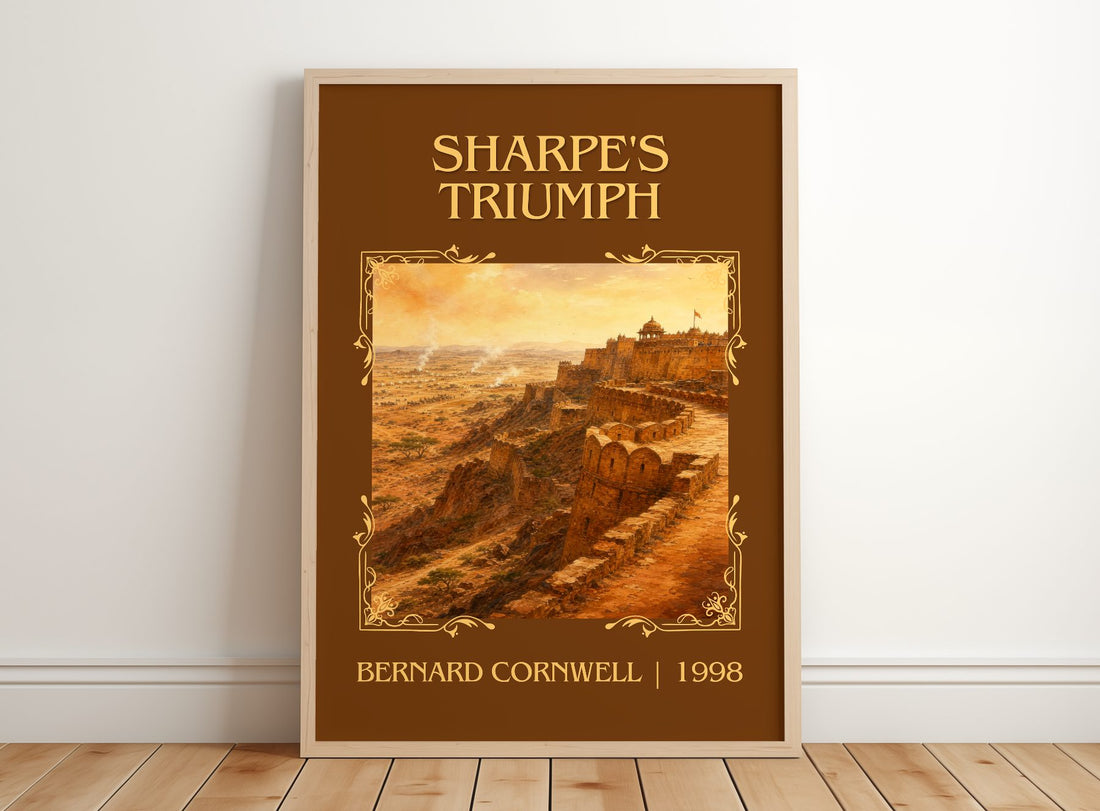 Sharpe's Triumph Classic Book Art Print by Bernard Cornwell – framed print leaning on a wooden floor