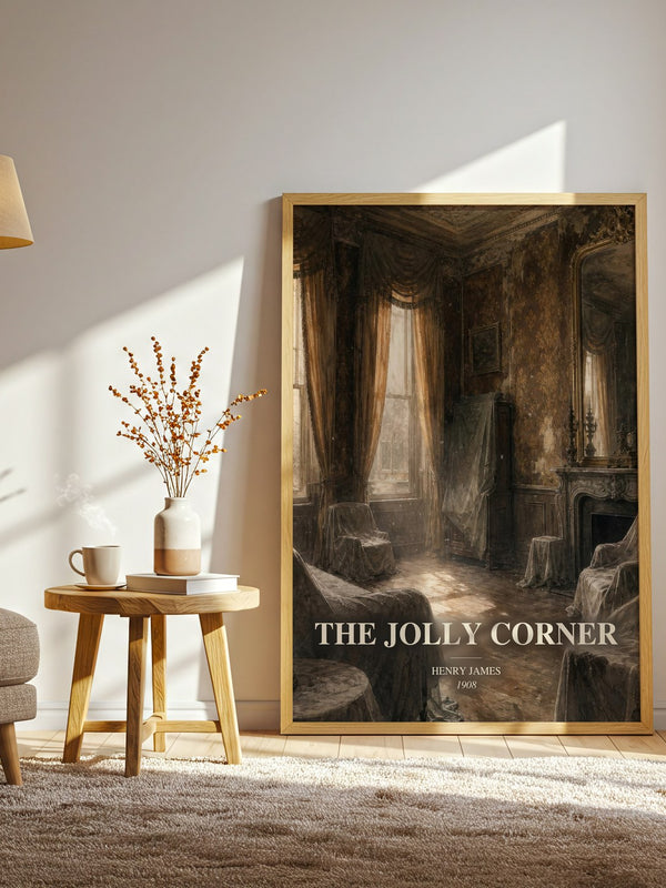 The Jolly Corner watercolour print in frame leaning in hallway – classic literature wall art