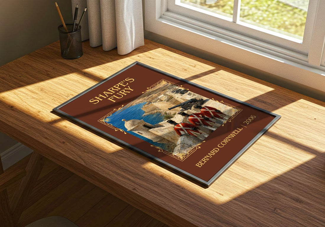 Sharpe's Fury Classic Book Art Print by Bernard Cornwell – print on a sunlit desk