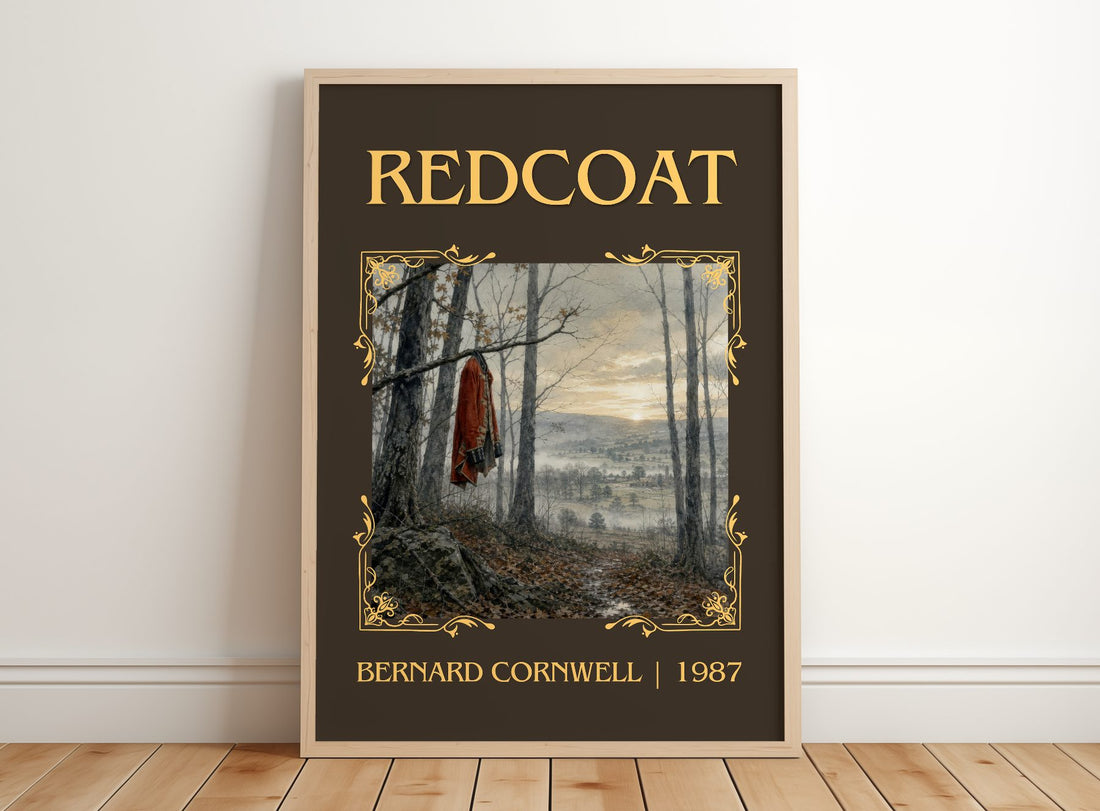 Redcoat Classic Book Art Print by Bernard Cornwell – framed print leaning on a wooden floor
