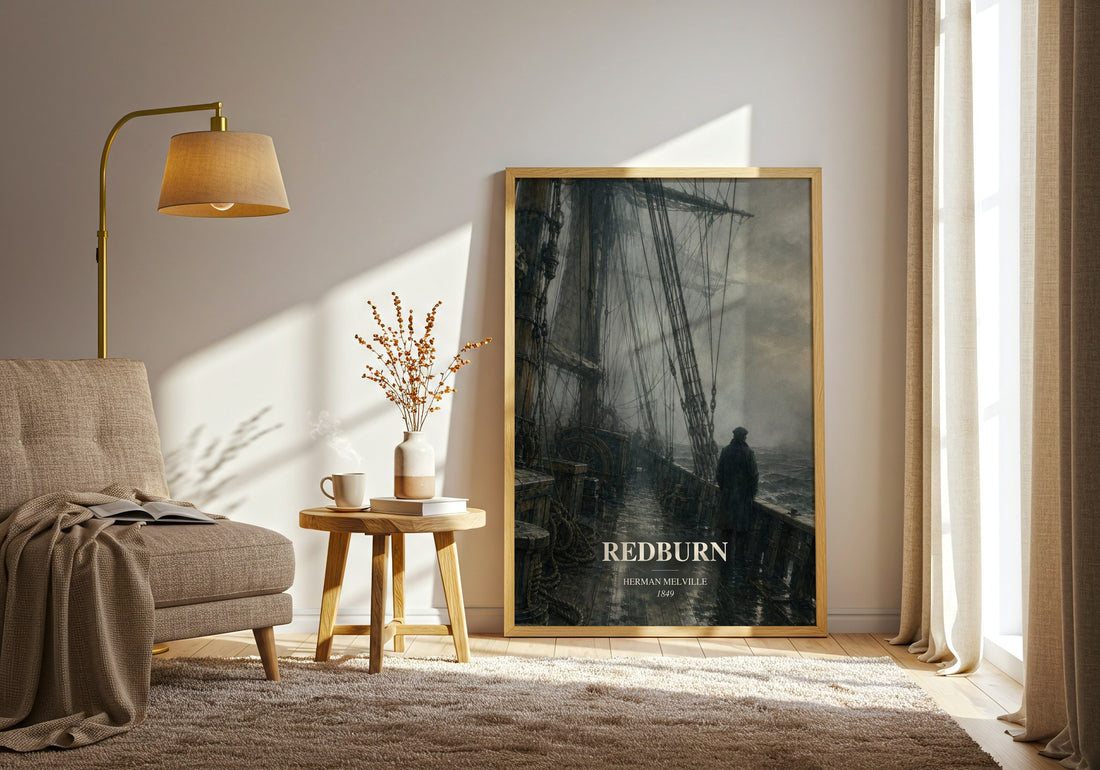 Redburn watercolour print in frame leaning in hallway – adventure wall art (mockup)