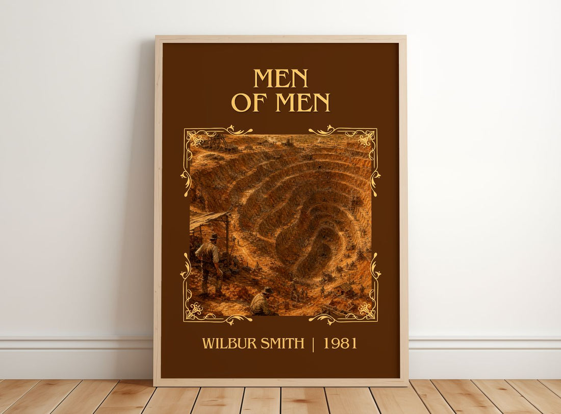 Men of Men Classic Book Art Print by Wilbur Smith – framed print leaning on a wooden floor