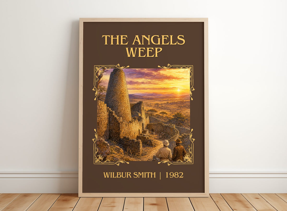 The Angels Weep Classic Book Art Print by Wilbur Smith – framed print leaning on a wooden floor
