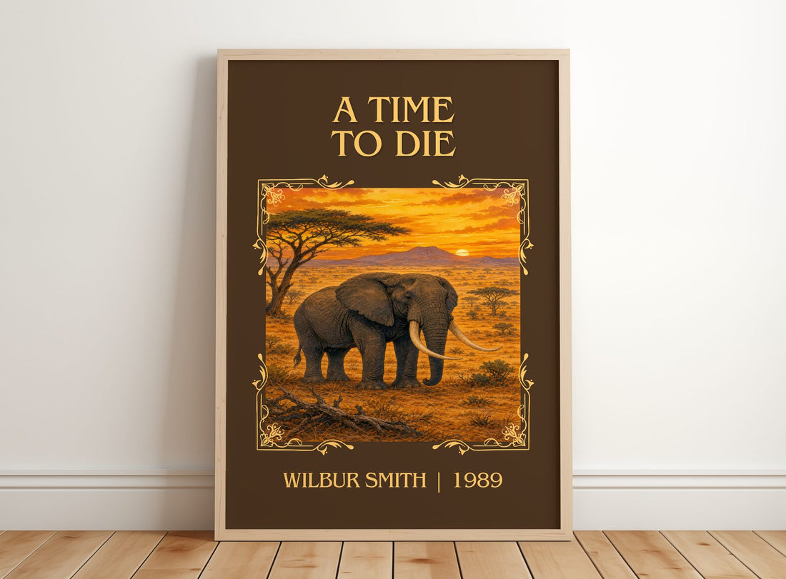 A Time to Die Classic Book Art Print by Wilbur Smith – framed print leaning on a wooden floor