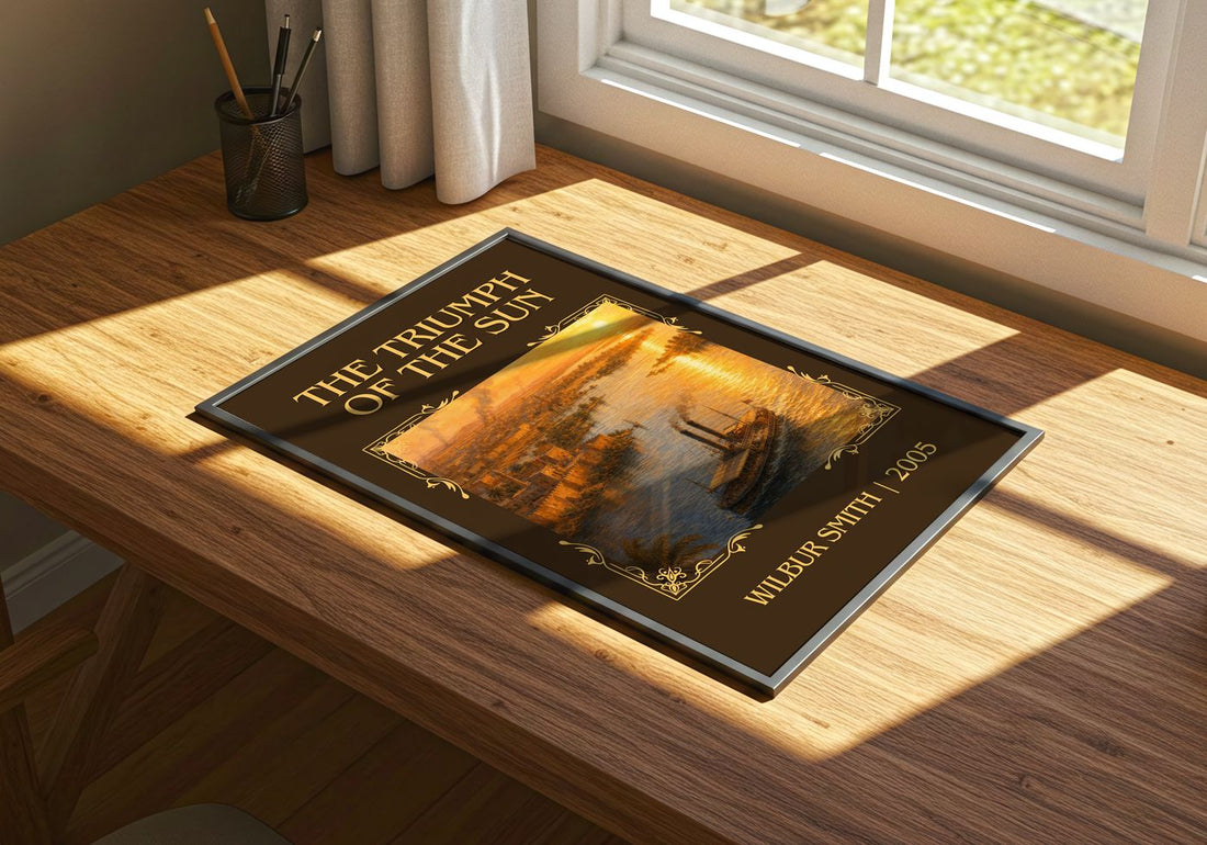 The Triumph of the Sun Classic Book Art Print by Wilbur Smith – print on a sunlit desk