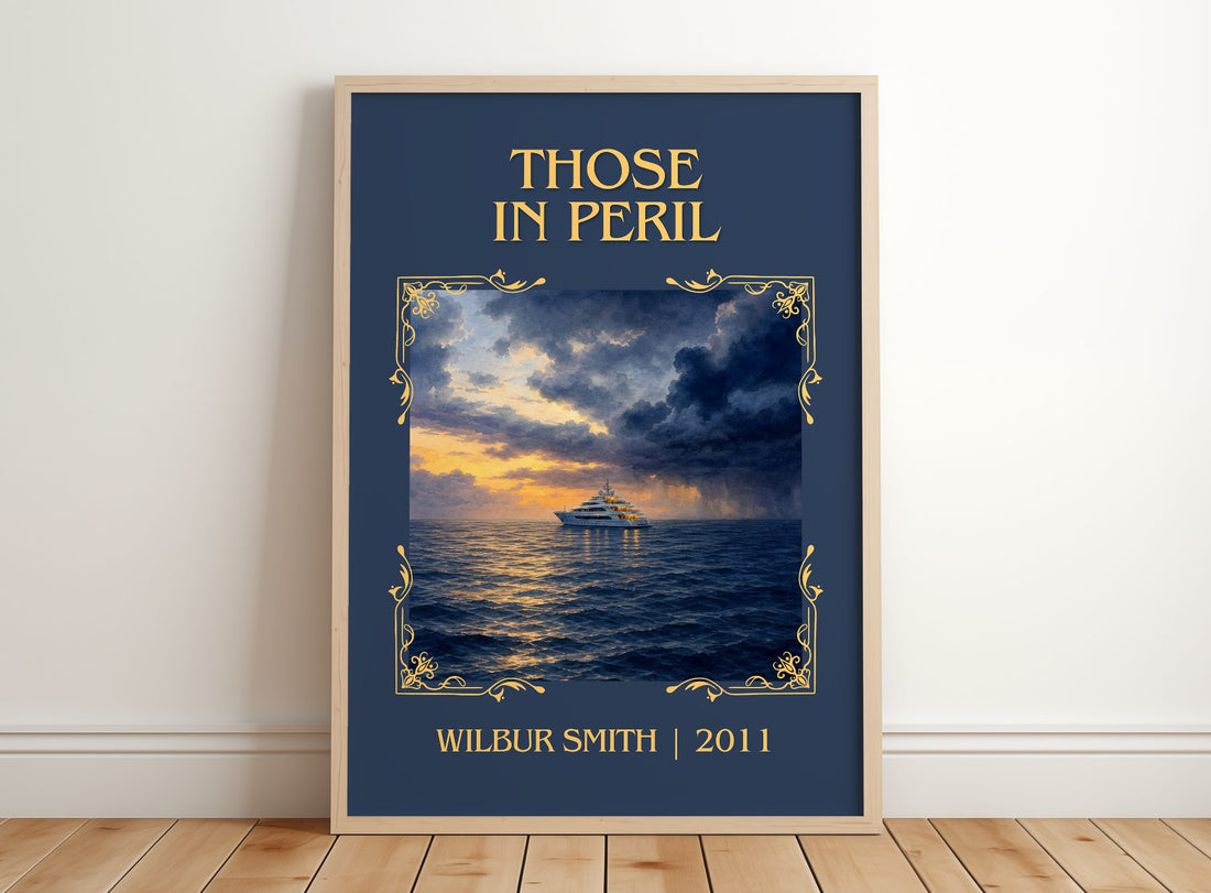 Those in Peril Classic Book Art Print by Wilbur Smith – framed print leaning on a wooden floor