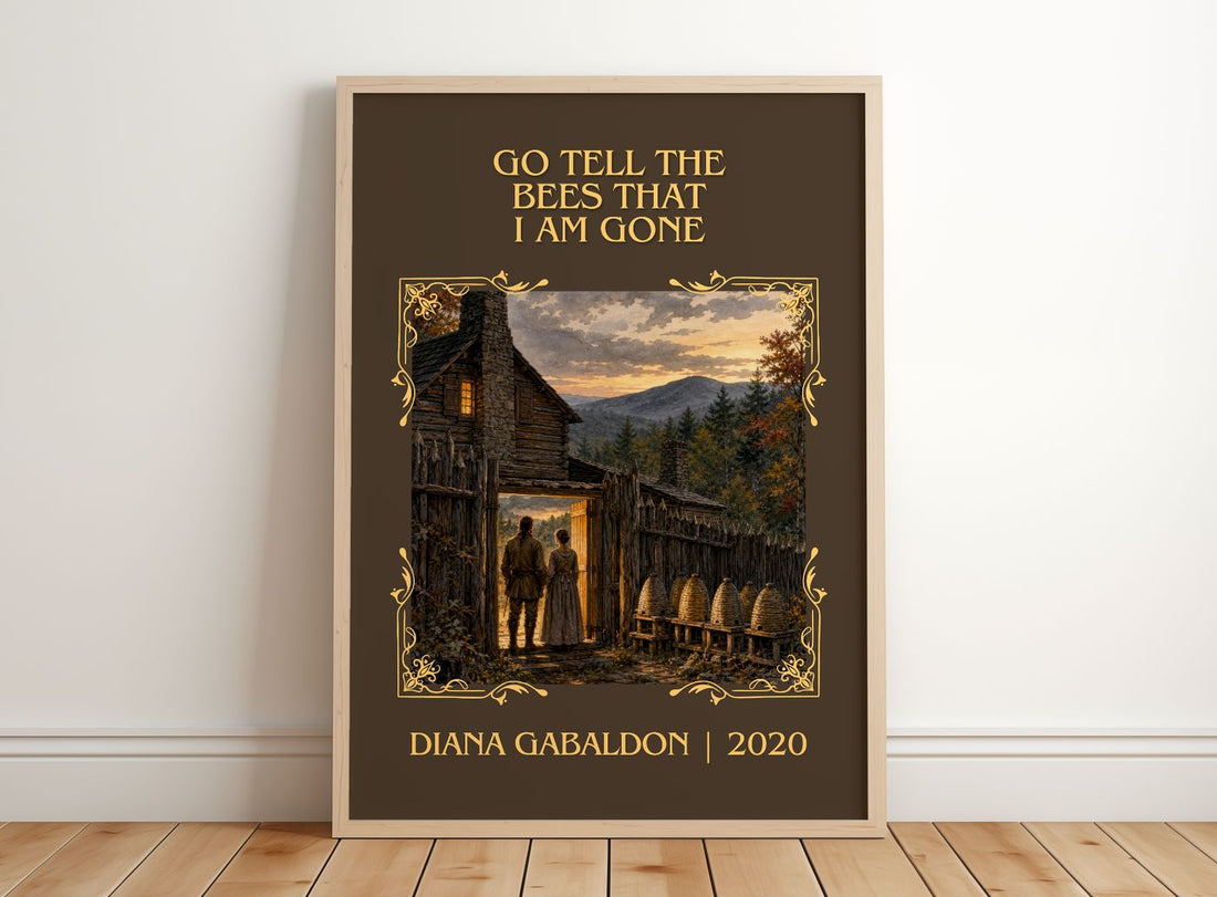 Go Tell the Bees That I Am Gone Classic Book Art Print by D. Gabaldon – framed print leaning on a wooden floor