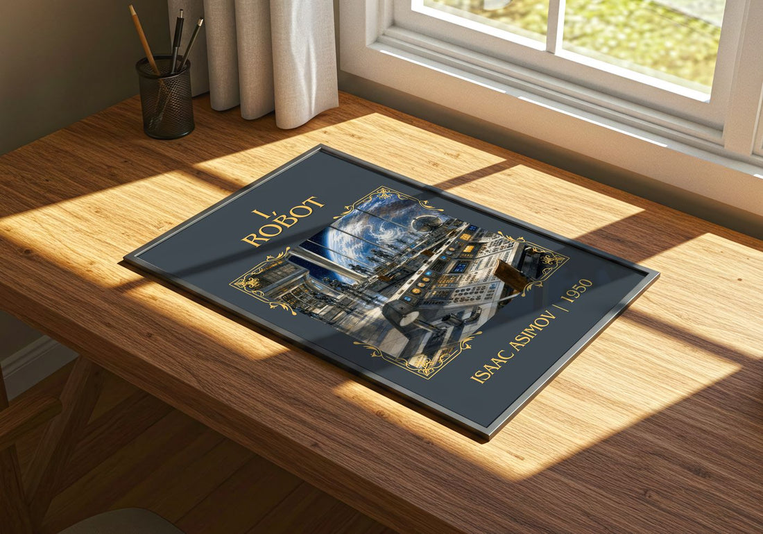 I, Robot Classic Book Art Print by Isaac Asimov – print on a sunlit desk
