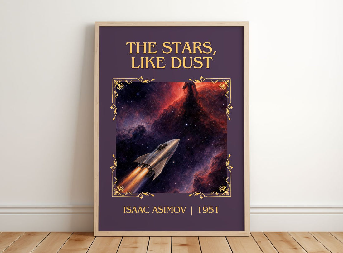 The Stars, Like Dust Classic Book Art Print by Isaac Asimov – framed print leaning on a wooden floor