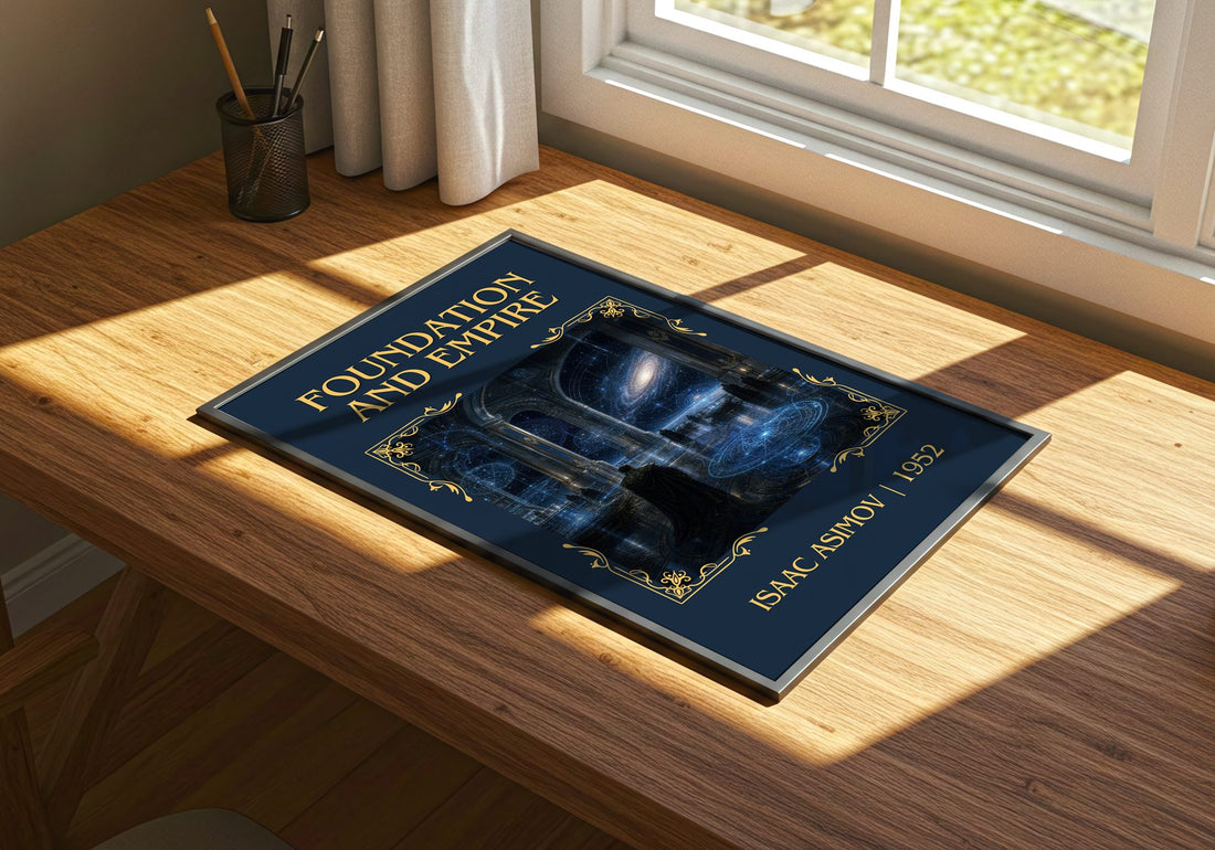 Foundation and Empire Classic Book Art Print by Isaac Asimov – print on a sunlit desk