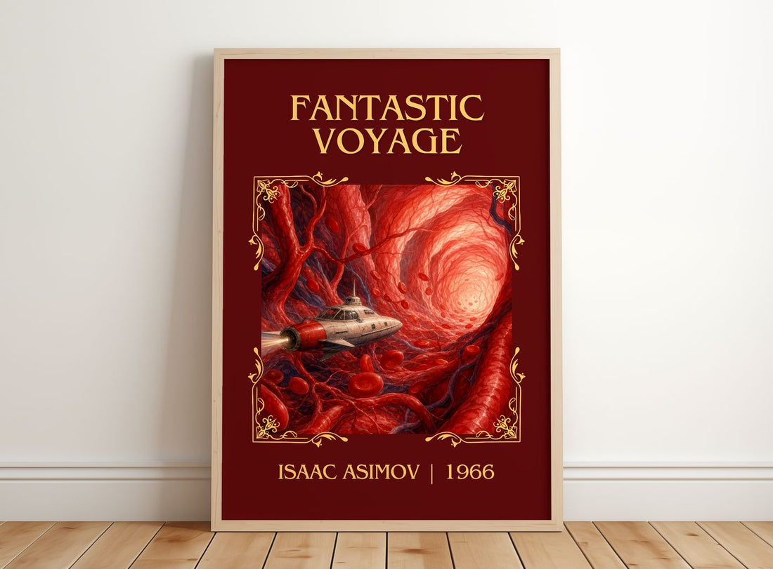 Fantastic Voyage Classic Book Art Print by Isaac Asimov – framed print leaning on a wooden floor