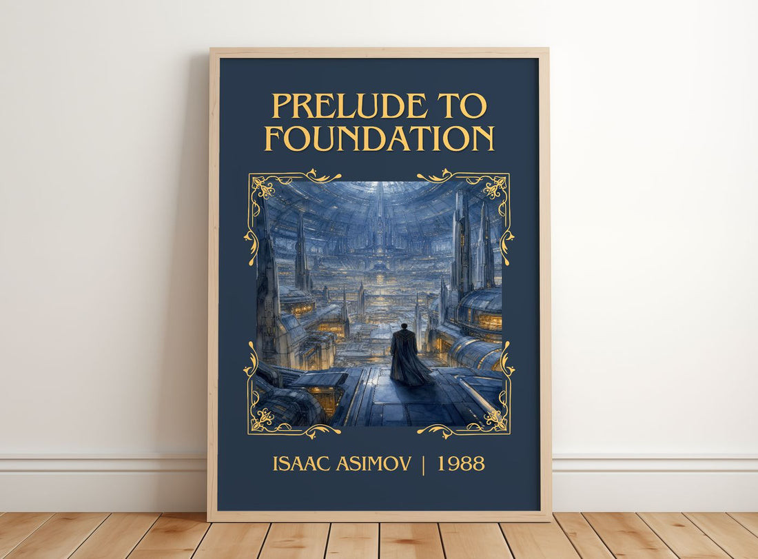 Prelude to Foundation Classic Book Art Print by Isaac Asimov – framed print leaning on a wooden floor
