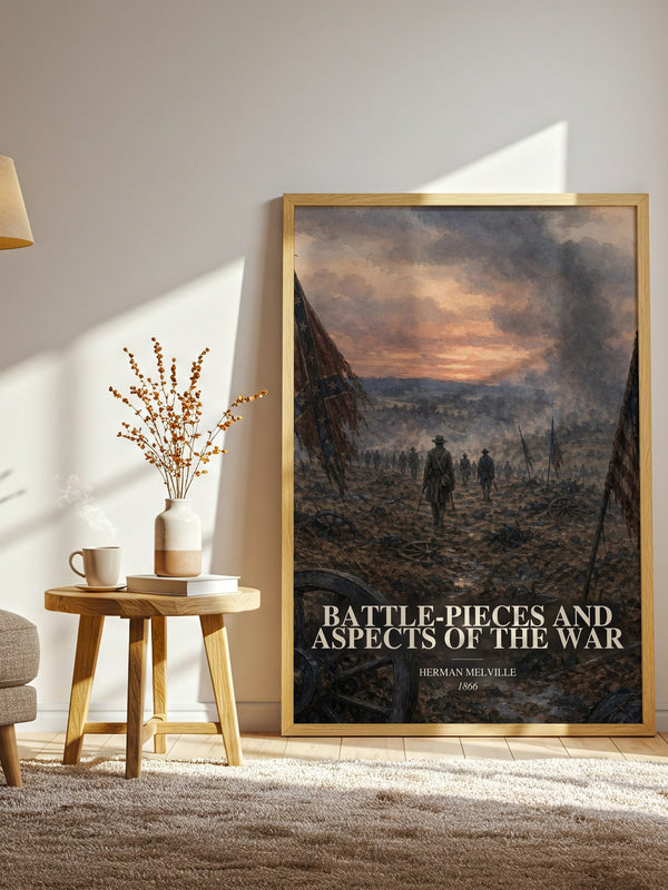 Battle-Pieces And Aspects Of The War watercolour print in frame leaning in hallway – poetry wall art