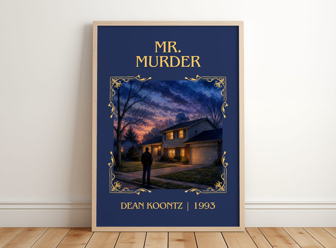 Mr. Murder Classic Book Art Print by Dean Koontz – framed print leaning on a wooden floor