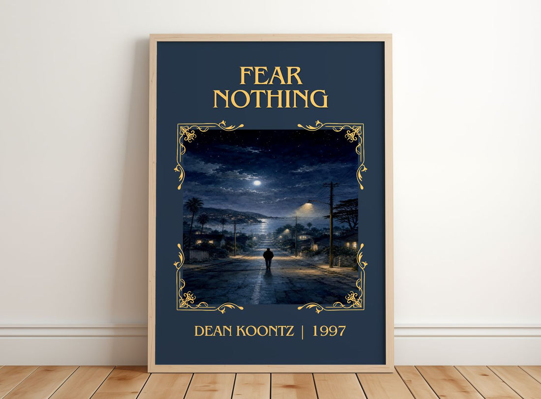 Fear Nothing Classic Book Art Print by Dean Koontz – framed print leaning on a wooden floor